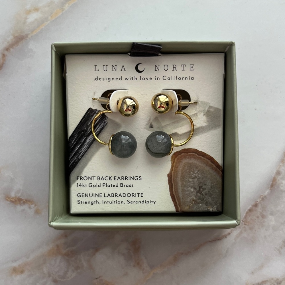 {{Luna Norte}} Green Light Front Back Post Labradorite Earring - Picture 2 of 2